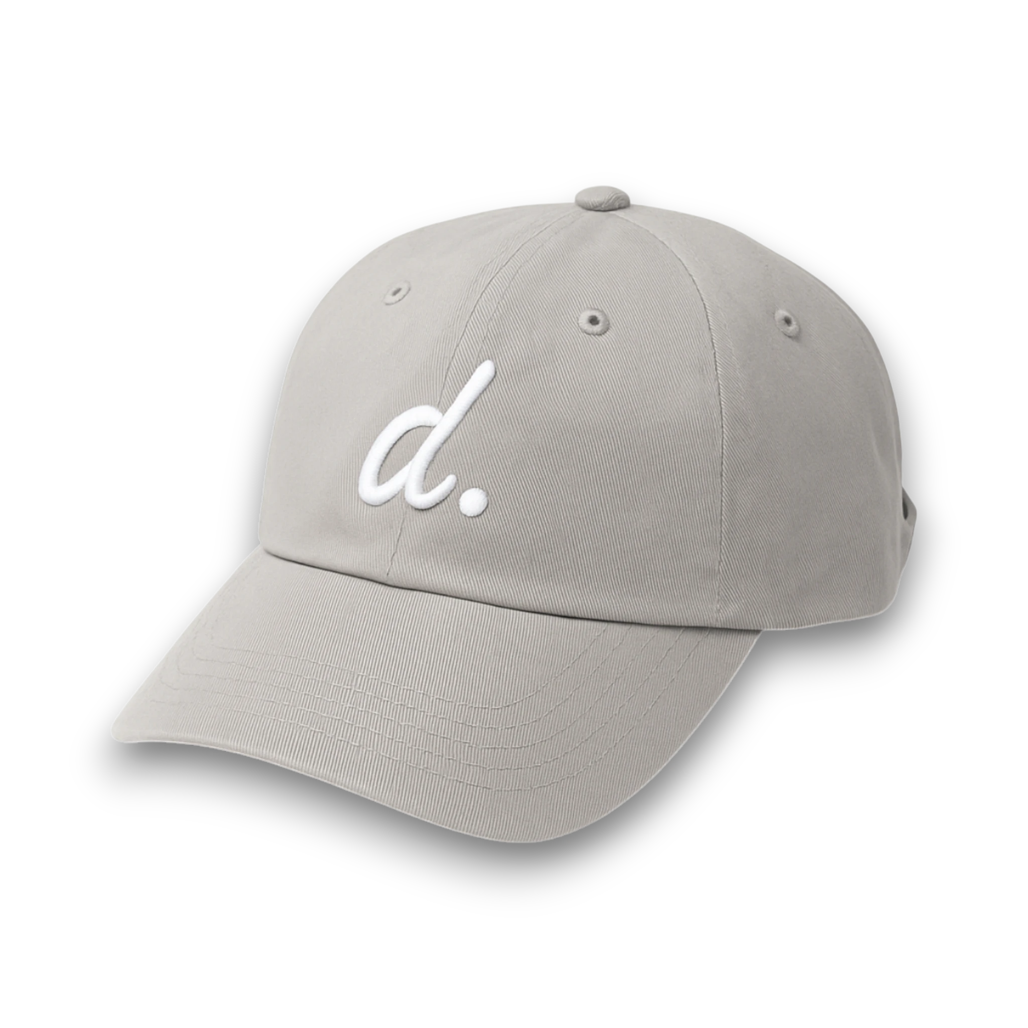 Gray cap with a white "d" logo
