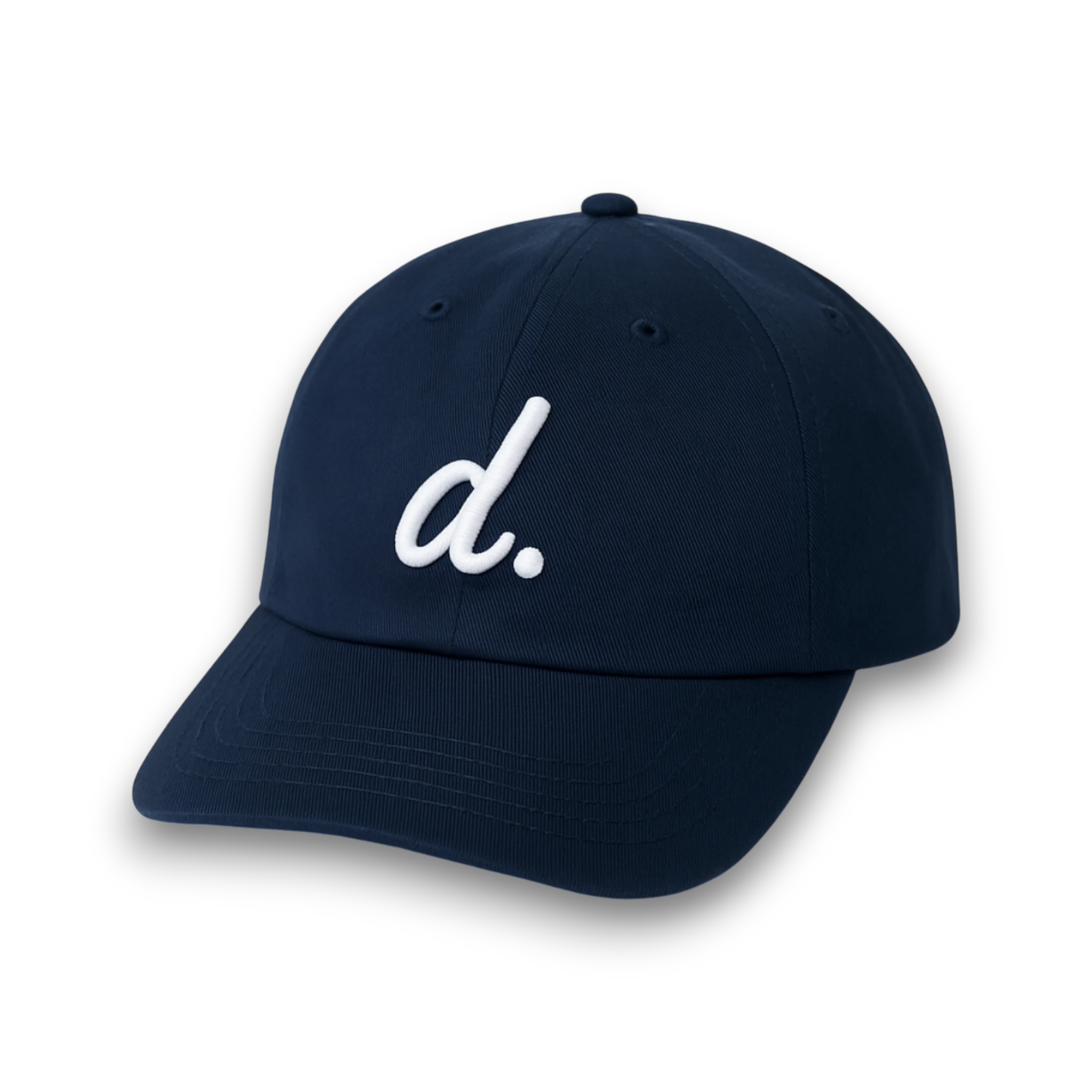Navy blue cap with a white 'd.' logo