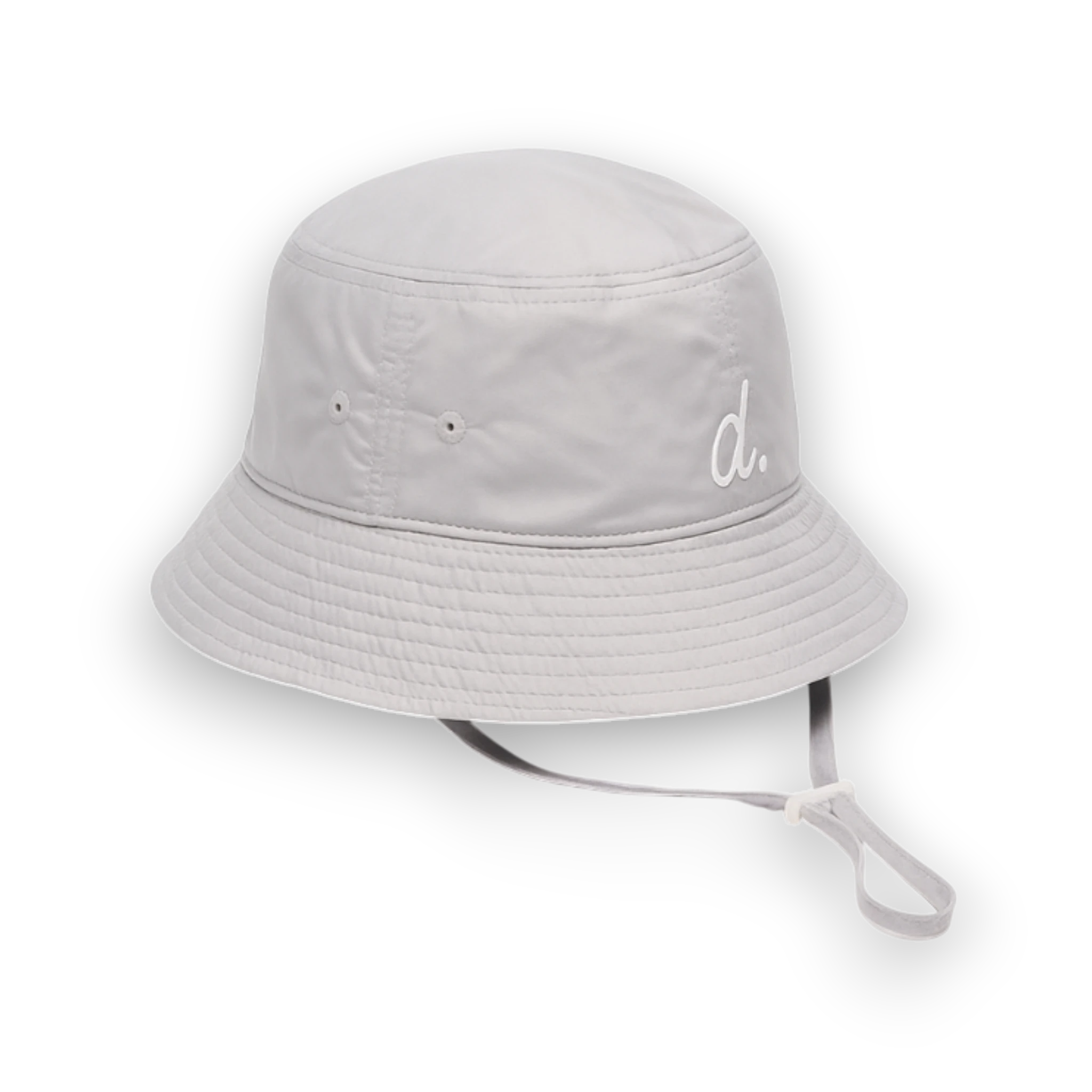 Light gray bucket hat with a white d logo
